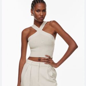 Aritzia Cream Cross-Neck Ribbed Crop Top